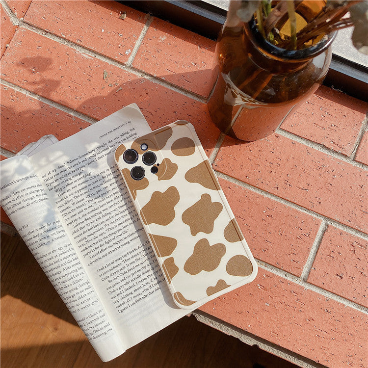 Khaki Cow Print Silicone Phone Case for iPhone – Back Cover