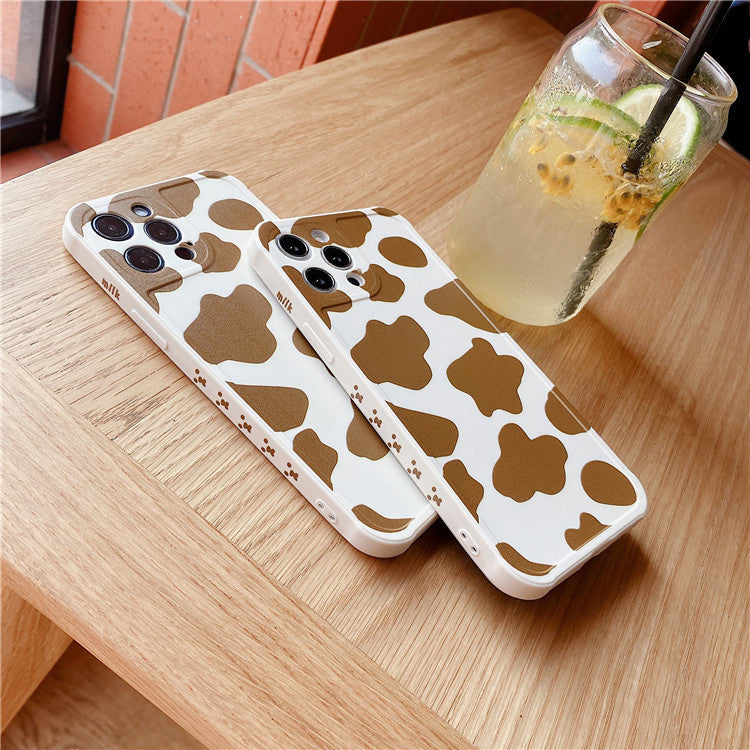 Khaki Cow Print Silicone Phone Case for iPhone – Back Cover