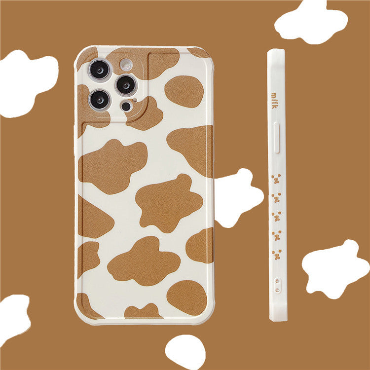 Khaki Cow Print Silicone Phone Case for iPhone – Back Cover