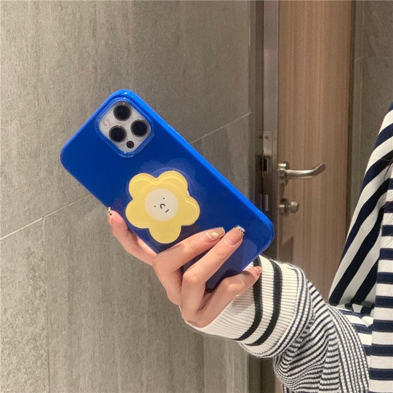 Blue iPhone Case with Yellow Flower Grip