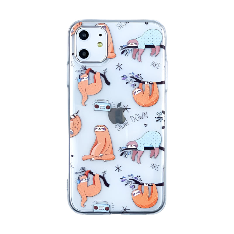 Transparent TPU Phone Case with Sloth Print for iPhone – Back Cover