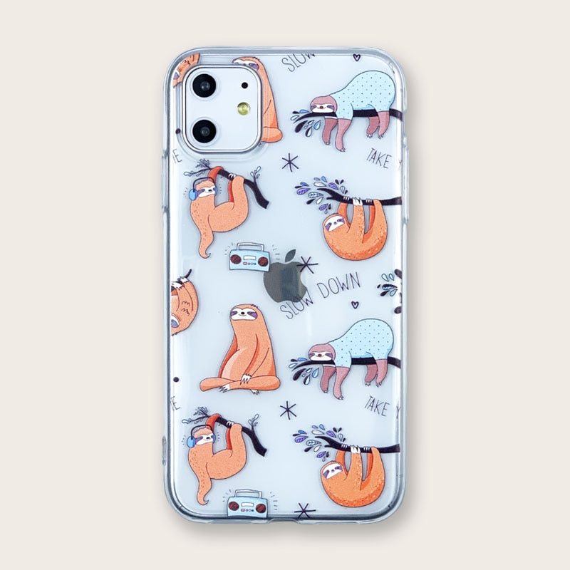 Transparent TPU Phone Case with Sloth Print for iPhone – Back Cover
