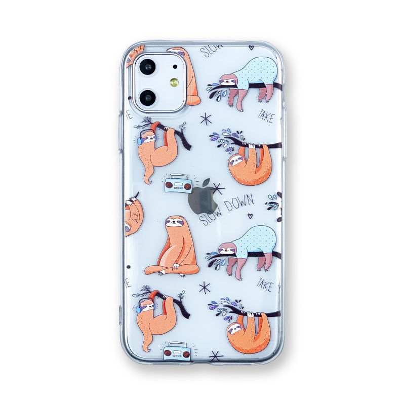 Transparent TPU Phone Case with Sloth Print for iPhone – Back Cover