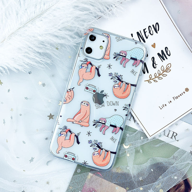 Transparent TPU Phone Case with Sloth Print for iPhone – Back Cover