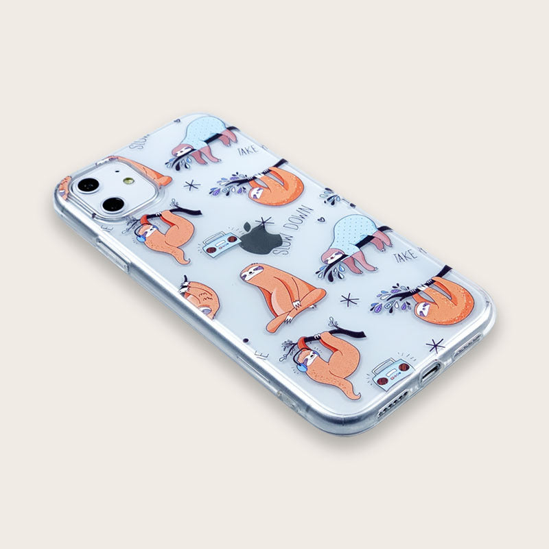 Transparent TPU Phone Case with Sloth Print for iPhone – Back Cover