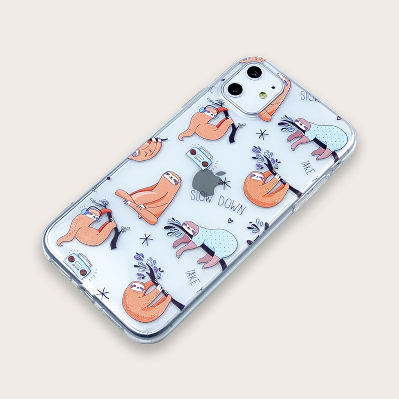 Transparent TPU Phone Case with Sloth Print for iPhone – Back Cover