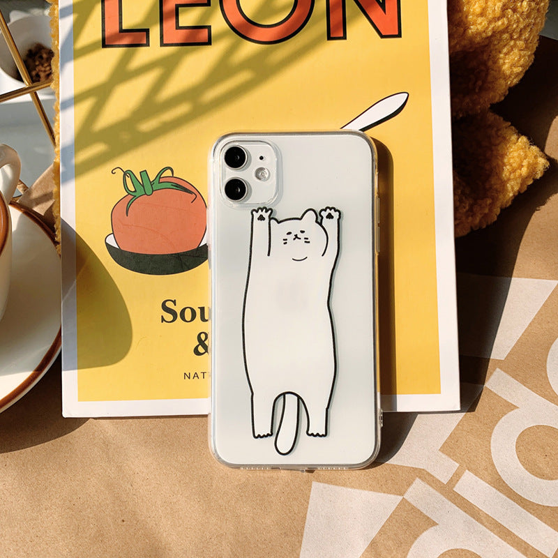 Unisex TPU Cartoon Cat Phone Case for iPhone 7–12 Pro Max – Transparent – 50g